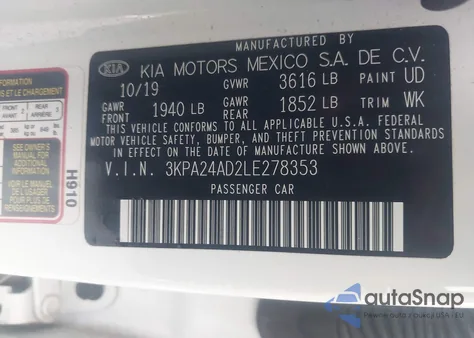 2020 Kia Rio S from USA, damaged, VIN 3KPA24AD2LE278353